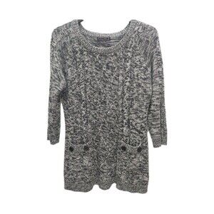 Effeci Cable Knit Sweater Tunic/Mini Dress Womens XL Heathered Black Gray